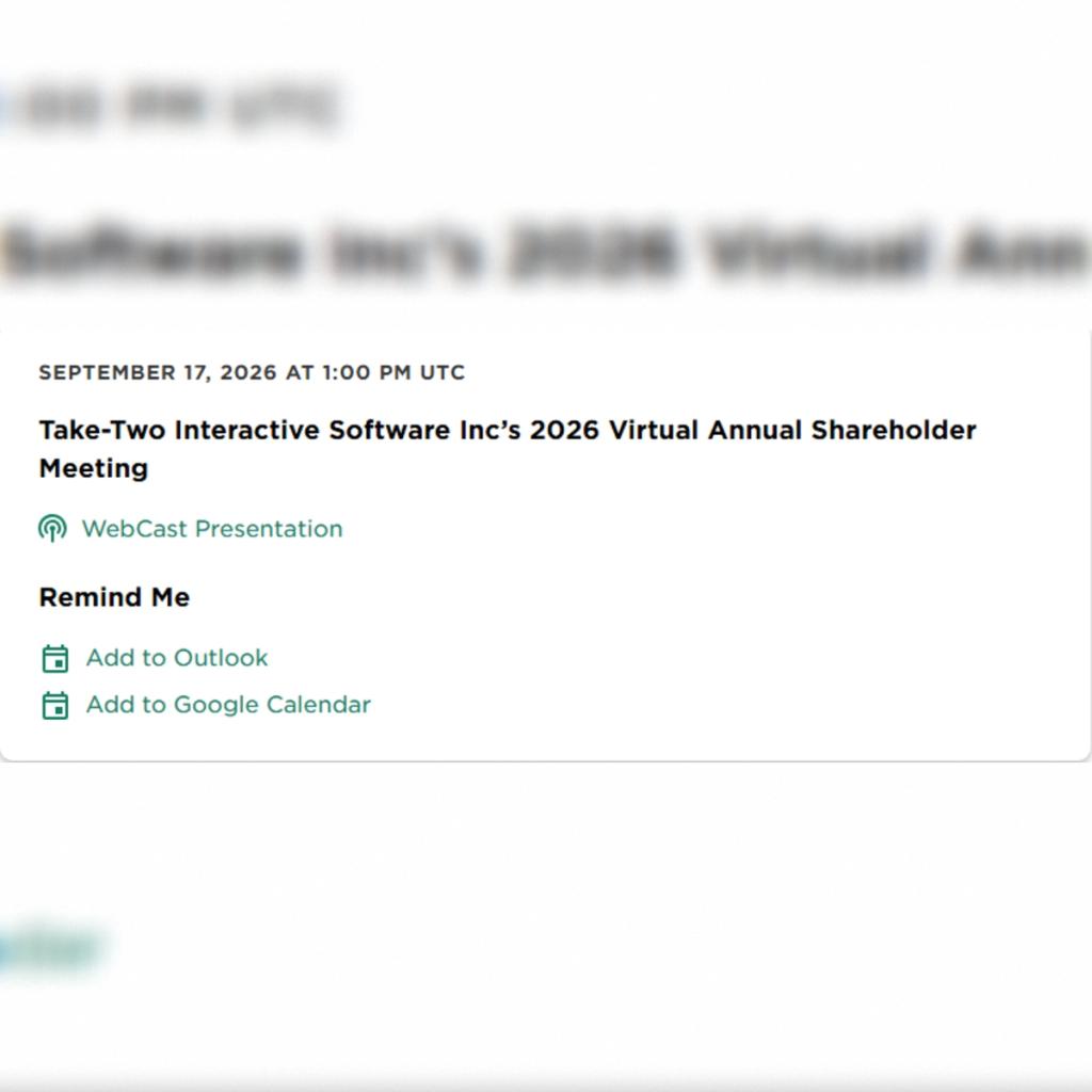 Take-Two Shareholder Meeting Sept 17