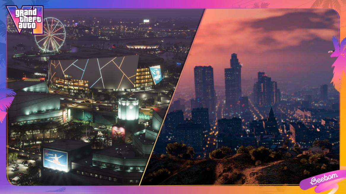 Vice City in GTA 6 (left) Los Santos in GTA 5 (right).
