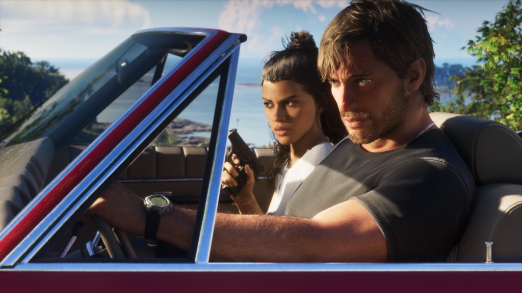 Jason and Lucia in a car in GTA 6, captured on the PS5.