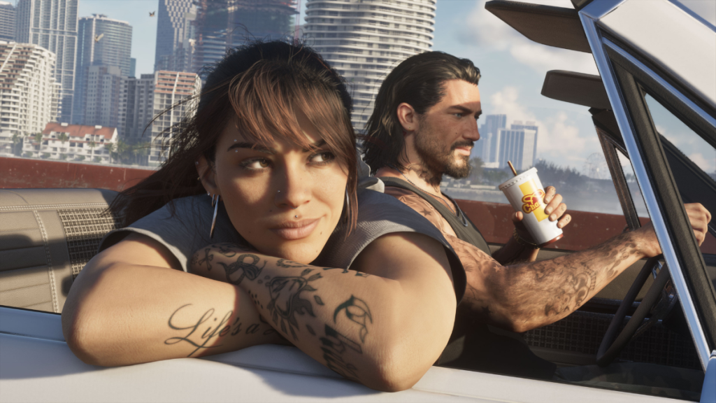 Lucia and Jason taking a ride through Los Santos in GTA 6.