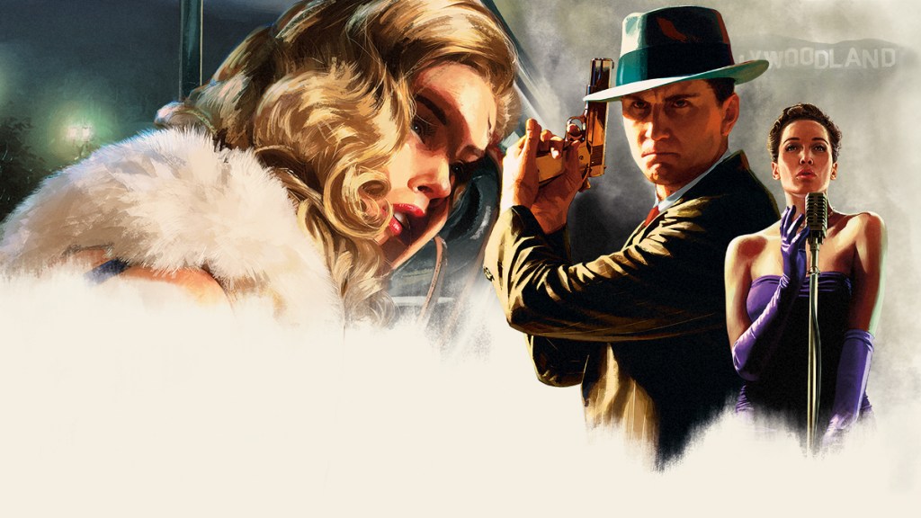 L. A. Noire official image with Cole Phelps and game characters.