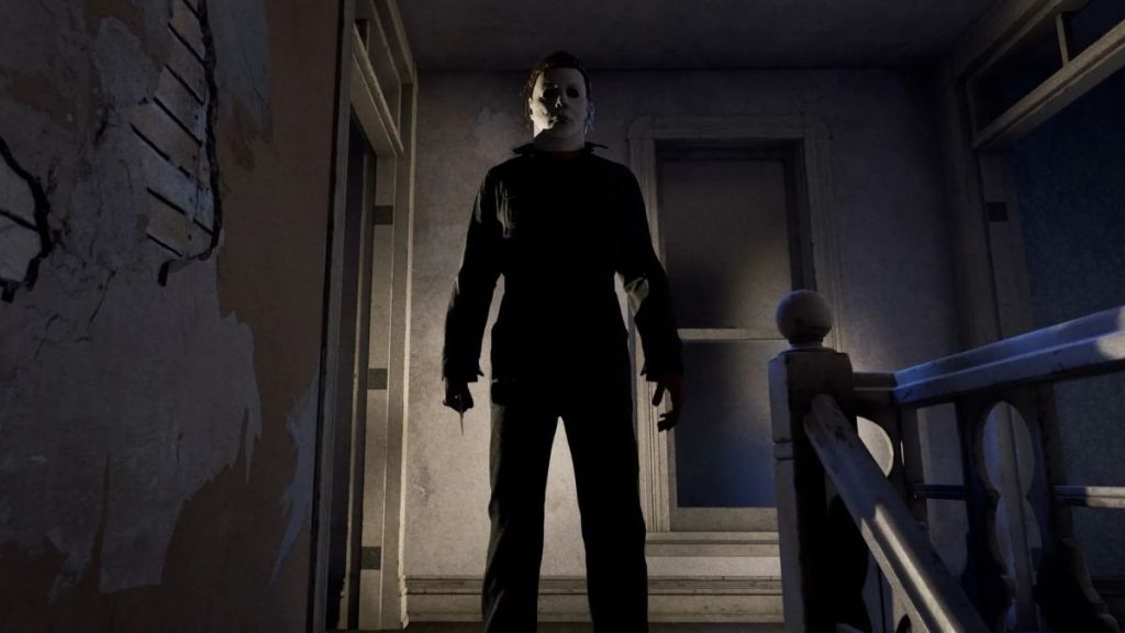 Michael standing on top of stairs in Halloween