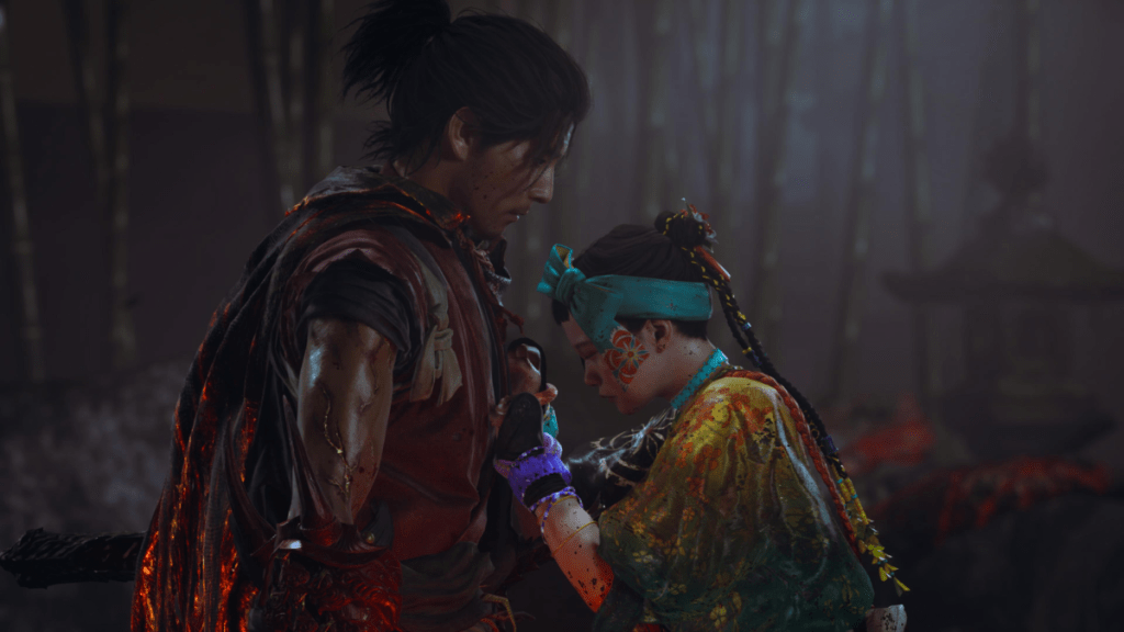 Miyamoto Musashi and Izumo no Okuni in Onimusha: Way of the Sword.