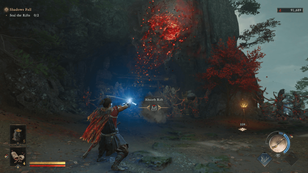 Musashi closing a Rift in Onimusha: Way of the Sword.