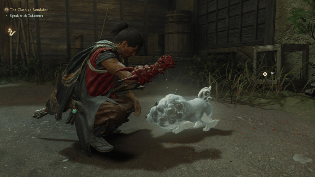 Musashi with Lion Dogs in Onimusha: Way of the Sword.