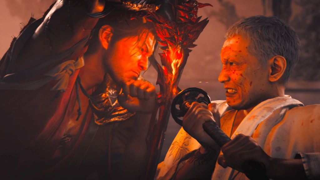 Musashi vs Yoshitsune in Onimusha: Way of the Sword.