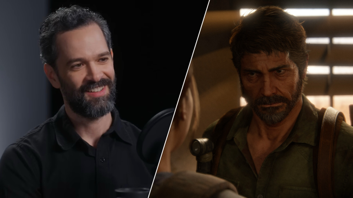 Naughty Dog studio head Neil Druckmann in an interview (left)/ Joel talking to Ellie in The Last of Us Part 2 (right).