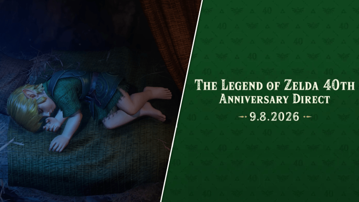 Link sleeping in The Legend of Zelda: Ocarina of Time Remake teaser (left)/ The Legend of Zelda 40th Anniversary Direct special announcement (right).