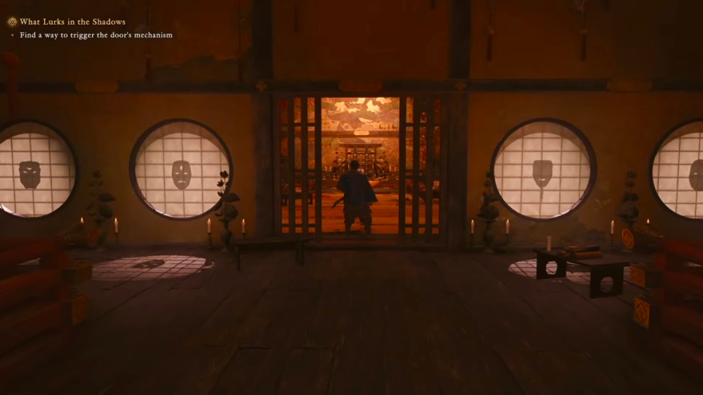 Mask puzzle entrance in Onimusha: Way of the Sword.