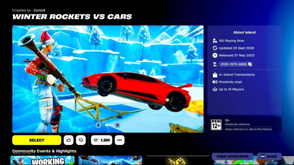 Winter Rockets vs Cars Map in Fortnite