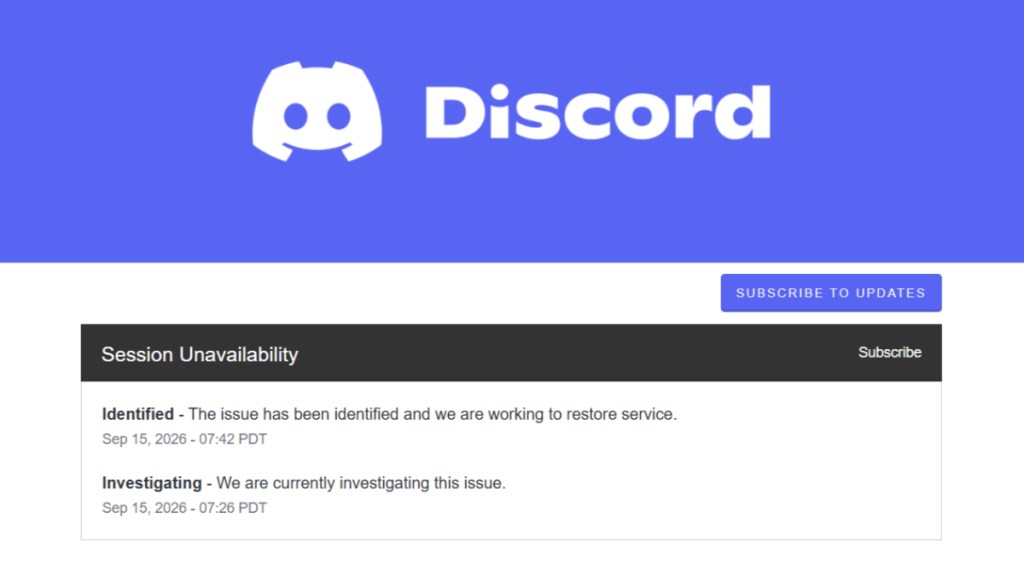 Discord status check showing that Discord is down and the team is working on a fix.