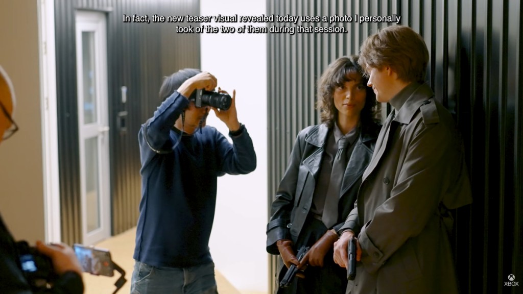 Kojima with PHYSINT cast Bill Skarsgaard and Charlee Fraser.