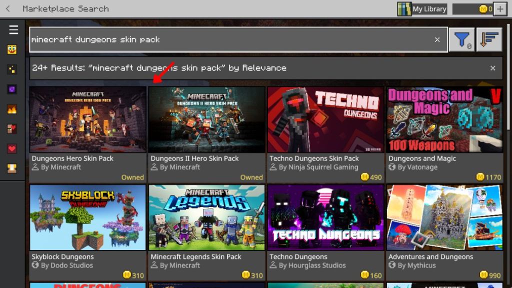 search for skin in minecraft bedrock