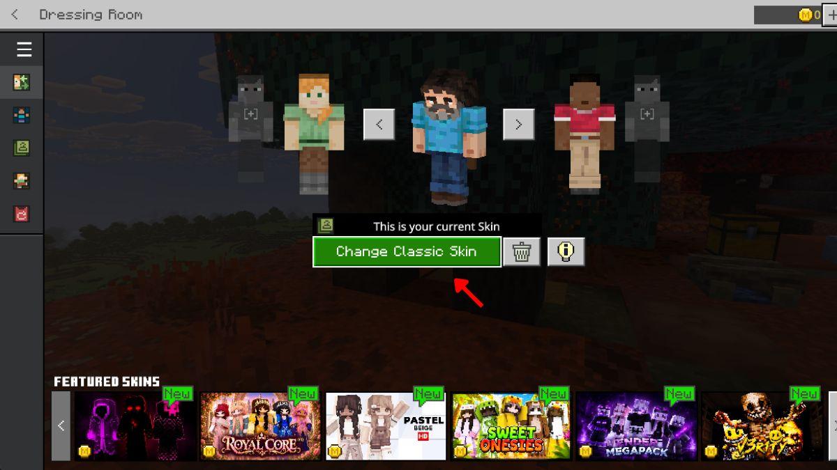 select change skin option on minecraft bedrock