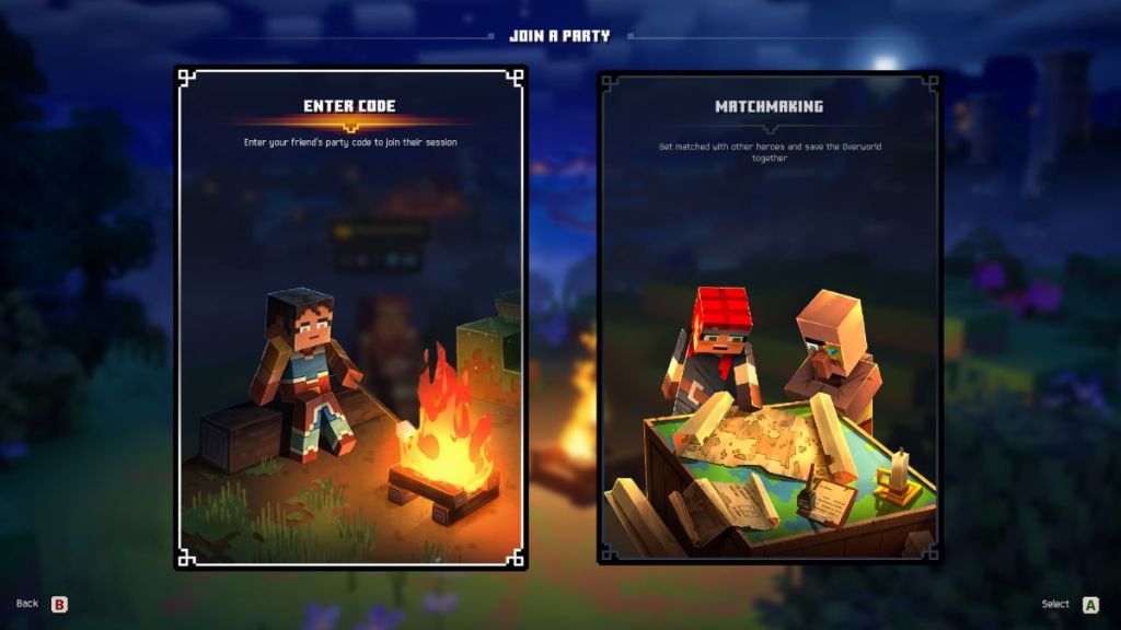 select matchmaking for online play or enter code option for playing with friends