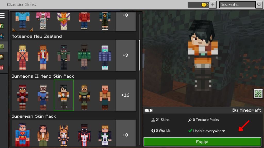 select new skin in minecraft bedrock