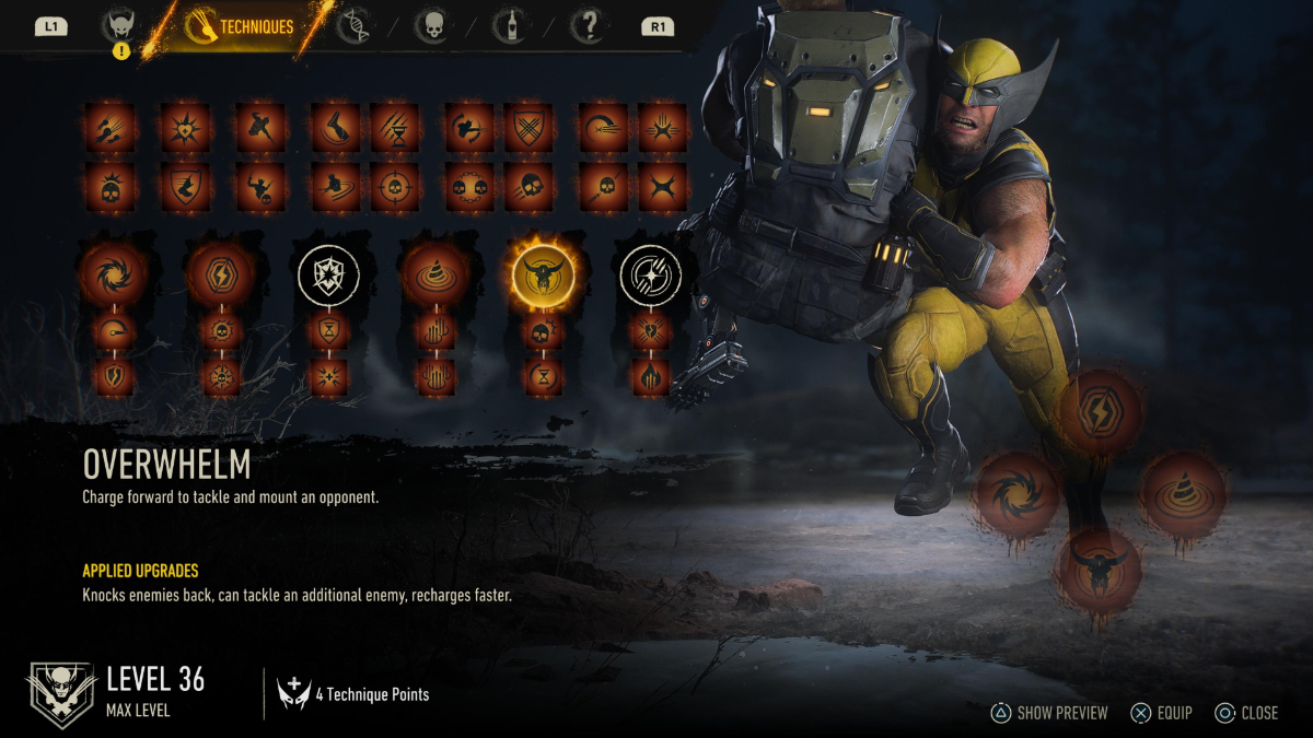 The full Skill Tree in Marvel's Wolverine maxed out.