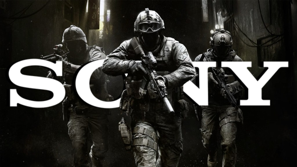 Call of Duty: Modern Warfare 4 official image with soldiers with the Sony logo in the background.