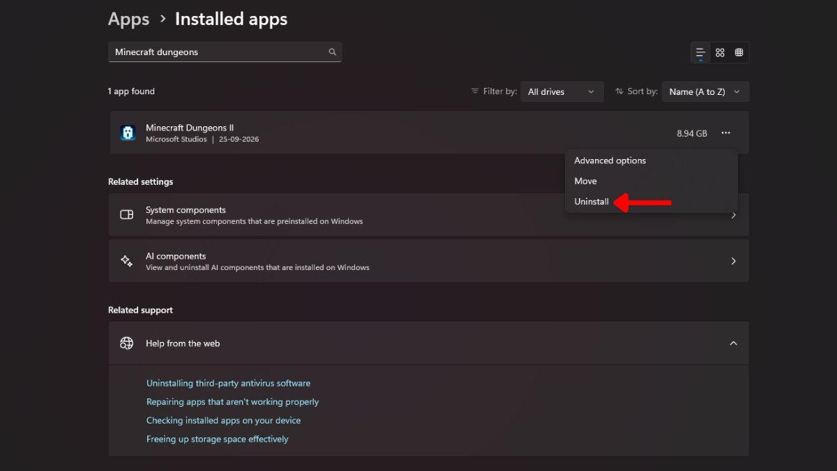 uninstall and reinstall minecraft dungeons 2