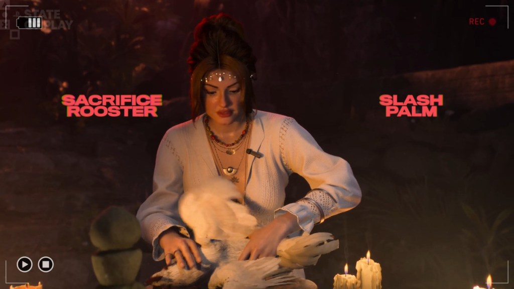 Until Dawn 2 in-game screenshot featuring Mina and two choices.