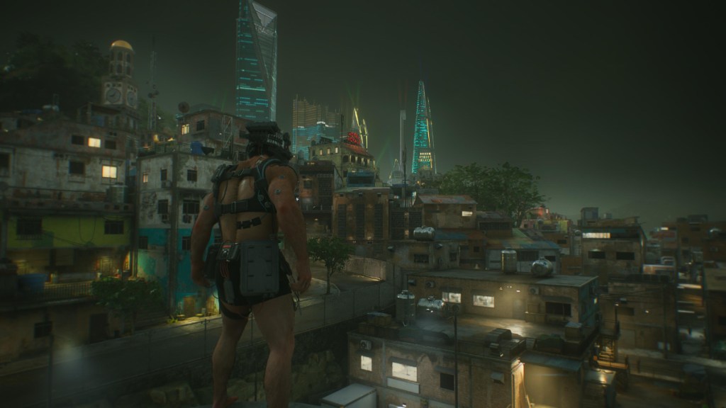 Weapon X in nighttime Lowtown Madripoor in Marvel's Wolverine.