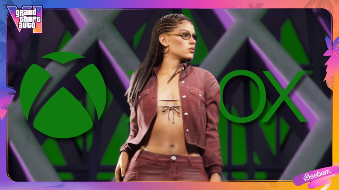 GTA 6 screenshot featuring Lucia with the Xbox logo in the background.
