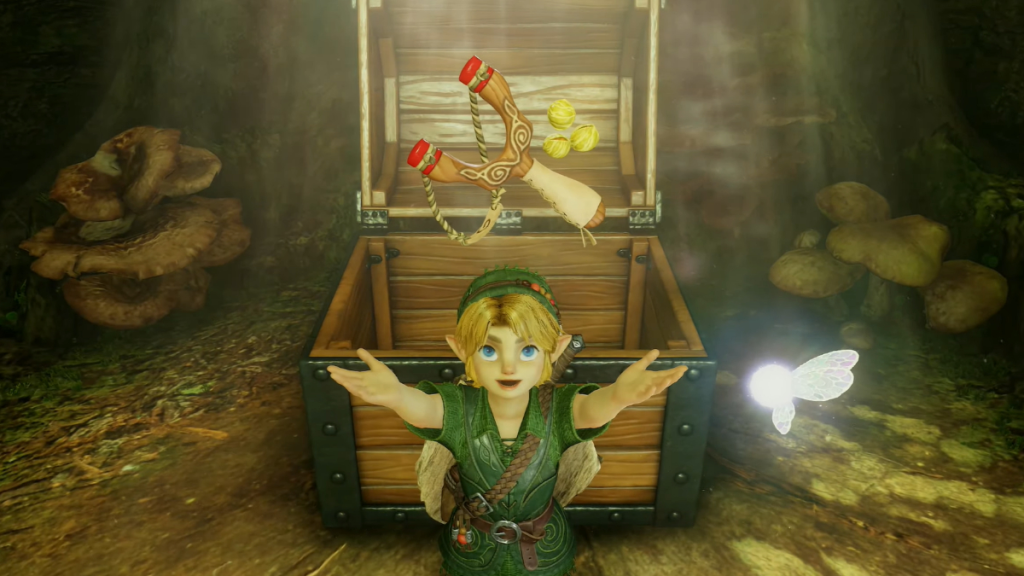 Link finding the crossbow in The Legend of Zelda: Ocarina of Time Remake.