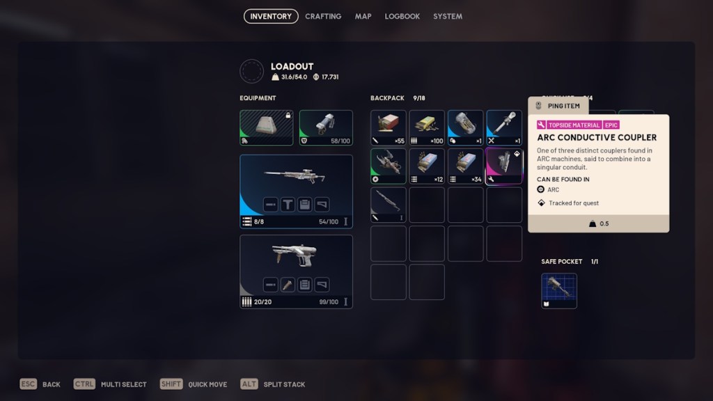 ARC Conductive Coupler in loadout in Arc Raiders
