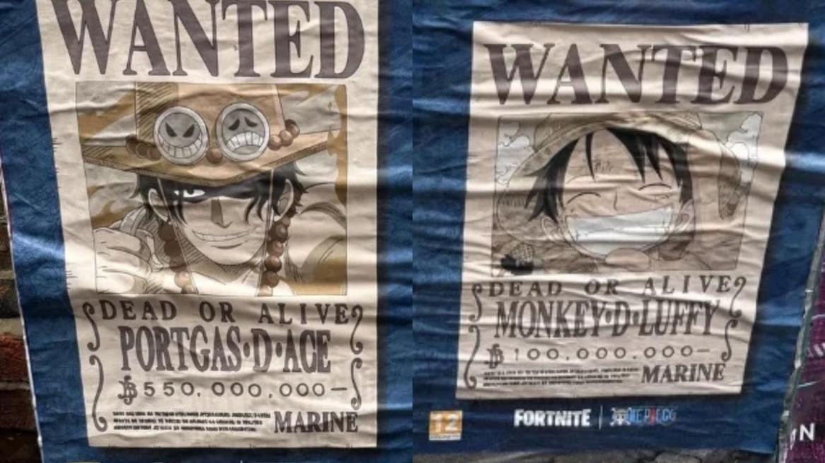 Ace and Luffy Fortnite One Piece skins wanted poster