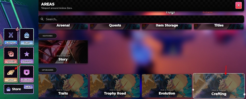 Anime Zero crafting areas