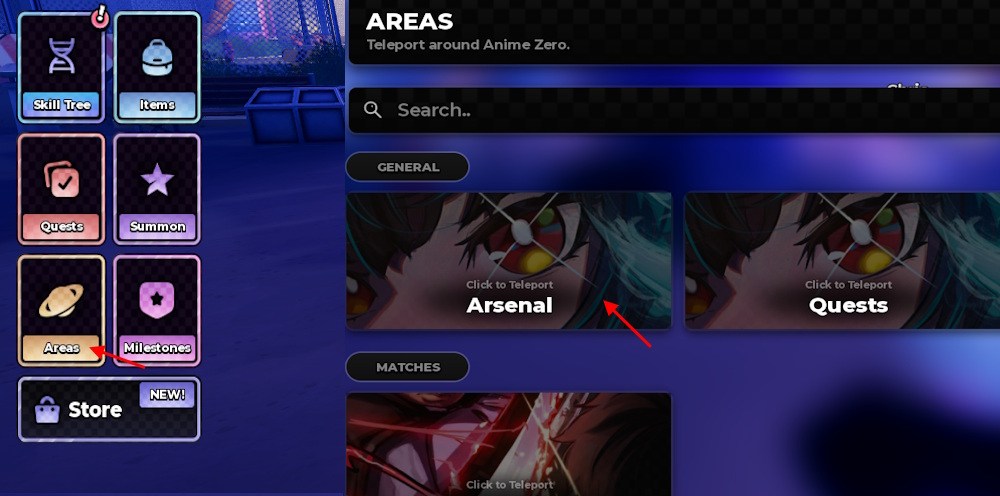 Arsenal area in Anime Zero