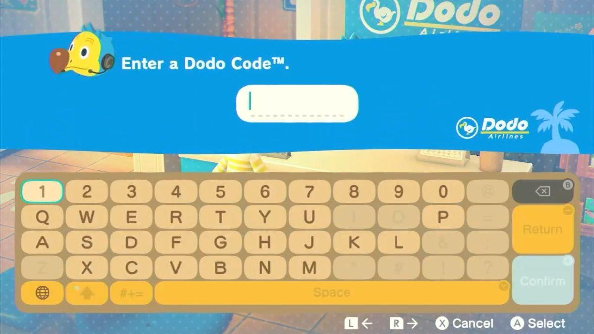 Entering a Dodo code in Animal Crossing New Horizons