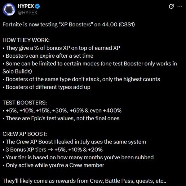 HYPEX leak on XP boost