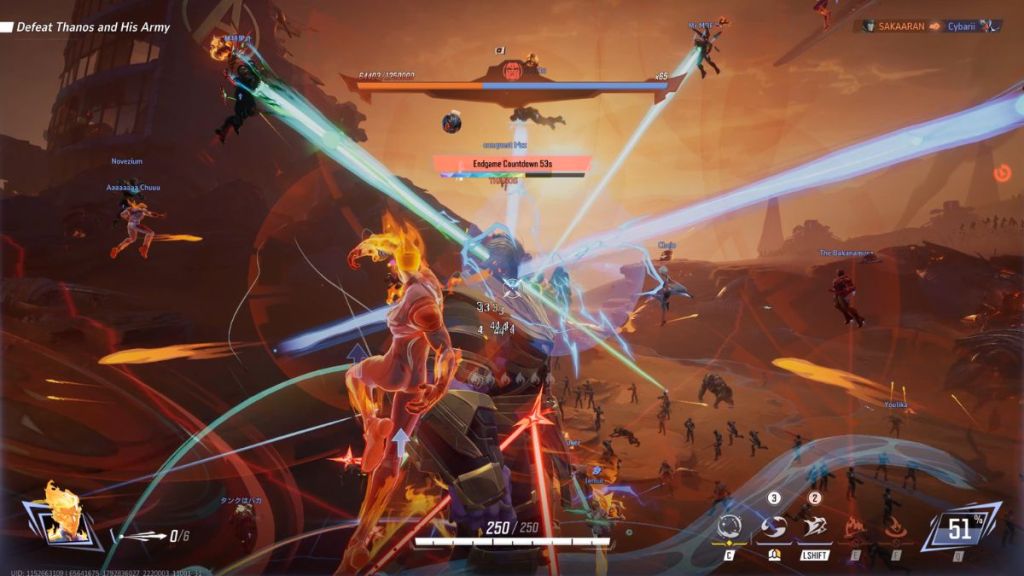 Human Torch fighting against Thanos in Avengers Endgame PvE mode in Marvel Rivals