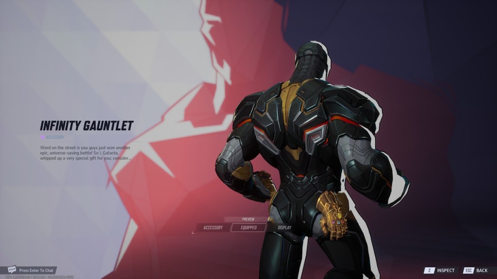 Iron Man wearing the Infinity Gauntlet accessory in Marvel Rivals