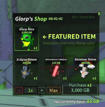 Items in Glorp’s Shop