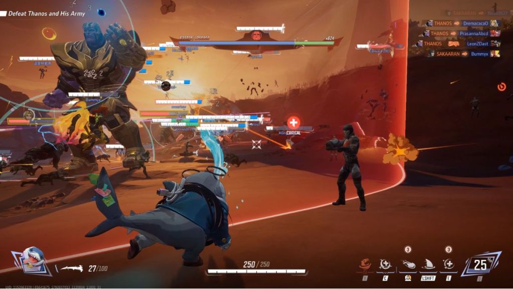 Jeff the Land Shark fighting against Thanos in Avengers Endgame PvE mode in Marvel Rivals