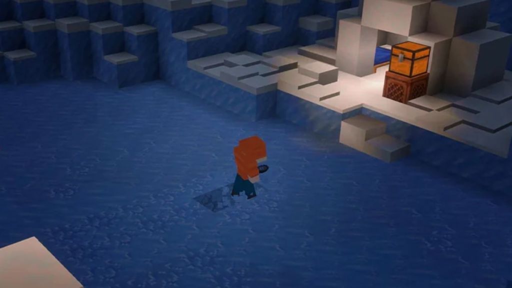 Minecraft Player walking over crevasses to get to chest