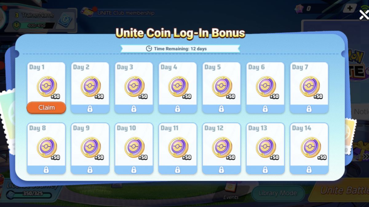 Pok&eacute;mon UNITE Log-in Bonus