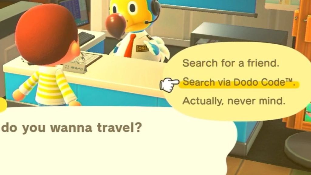 Search via Dodo code option in Animal Crossing New Horizons