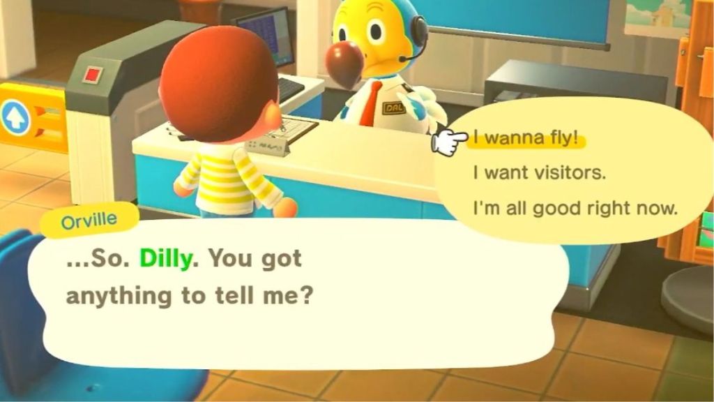Select I Wanna Fly option in Animal Crossing New Horizons