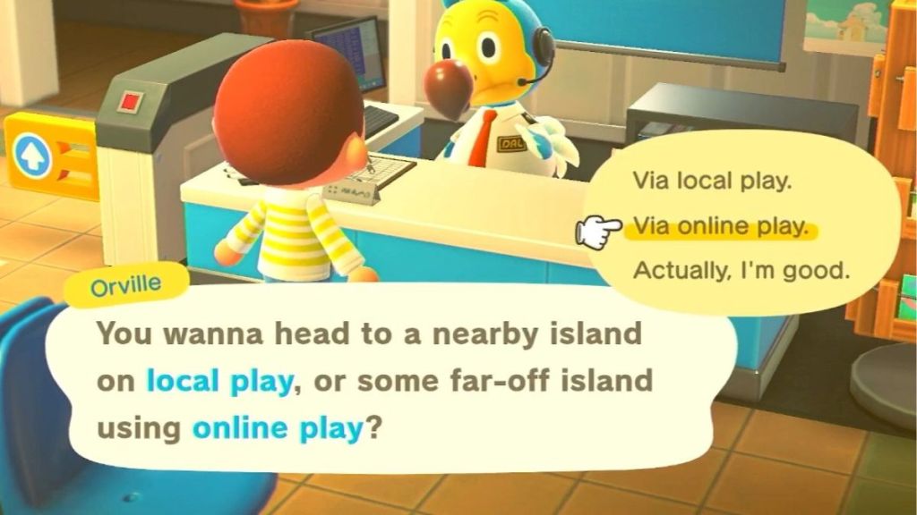Select via Online Play option in Animal Crossing New Horizons