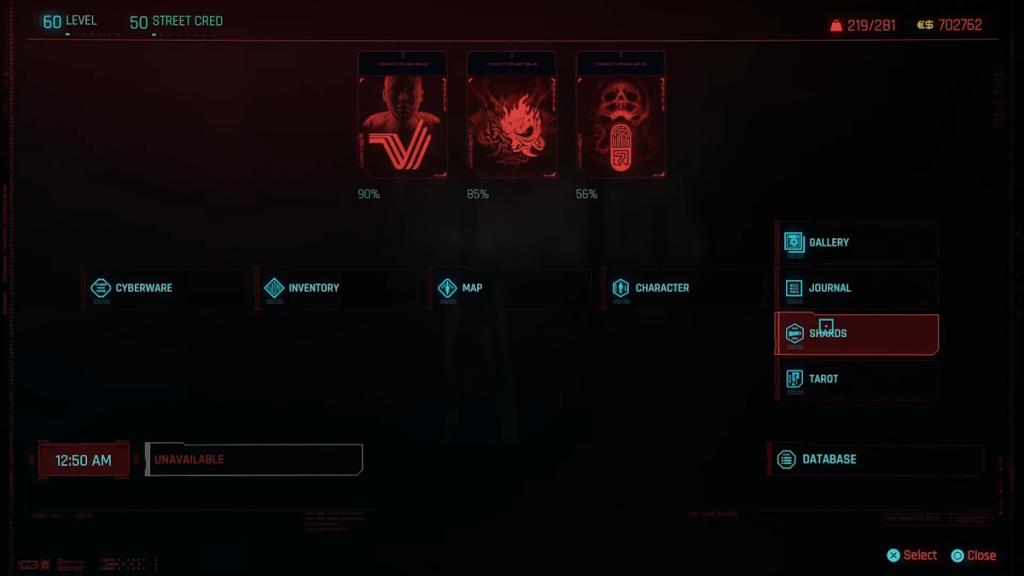 Shard menu Cyberpunk