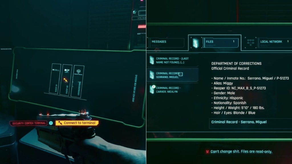 Retrieving Reaper Chip records from terminal in Cyberpunk 2077