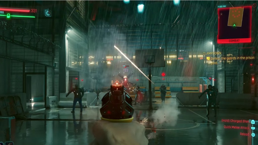 Defeating guards in prison yard in Cyberpunk 2077