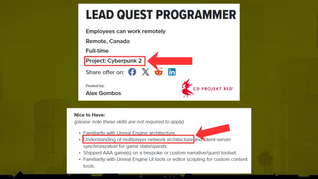 Cyberpunk 2 job listing on CDPR website