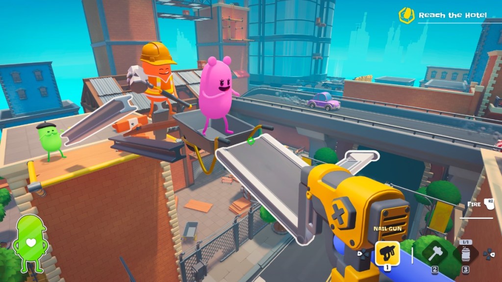 Dumb Ways to Build players building a bridge