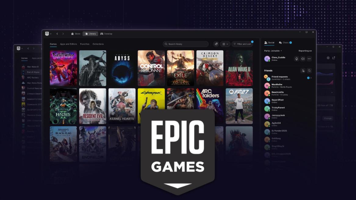 Epic Games' new "vibe-coded" launcher overview with the company logo.