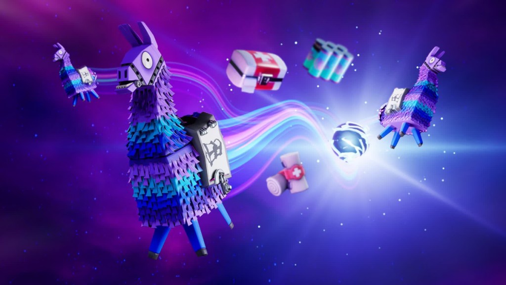 UEFN official image with Loot Llamas, Bandages, and Med Kits.