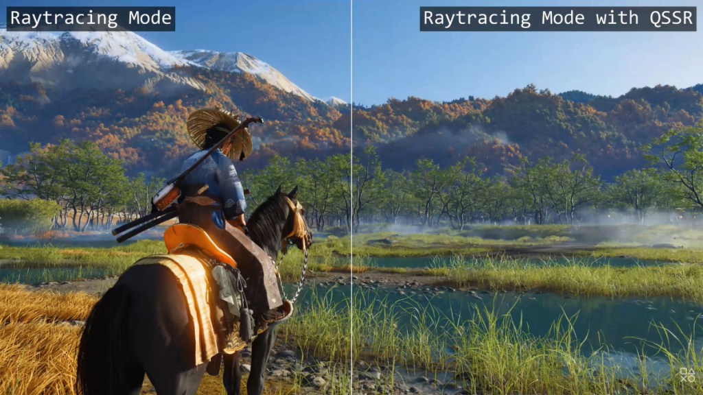 PlayStation's Ghost of Yotei QSSR improvements showcase.